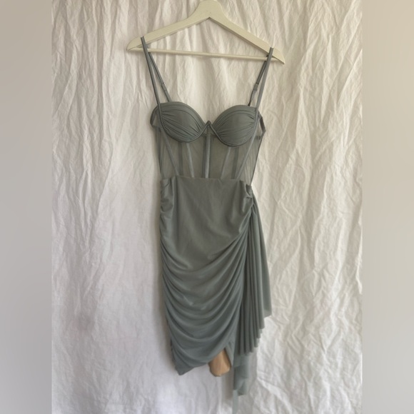 Miss Circle Grey Ruched Draping Mesh Corset Dress Size XS - Picture 2 of 16